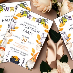 Canva 編集可能なハロウィンパーティー招待状、ハロウィン誕生日招待状、ハロウィン招待状テンプレート、インスタントデジタルダウンロードカード