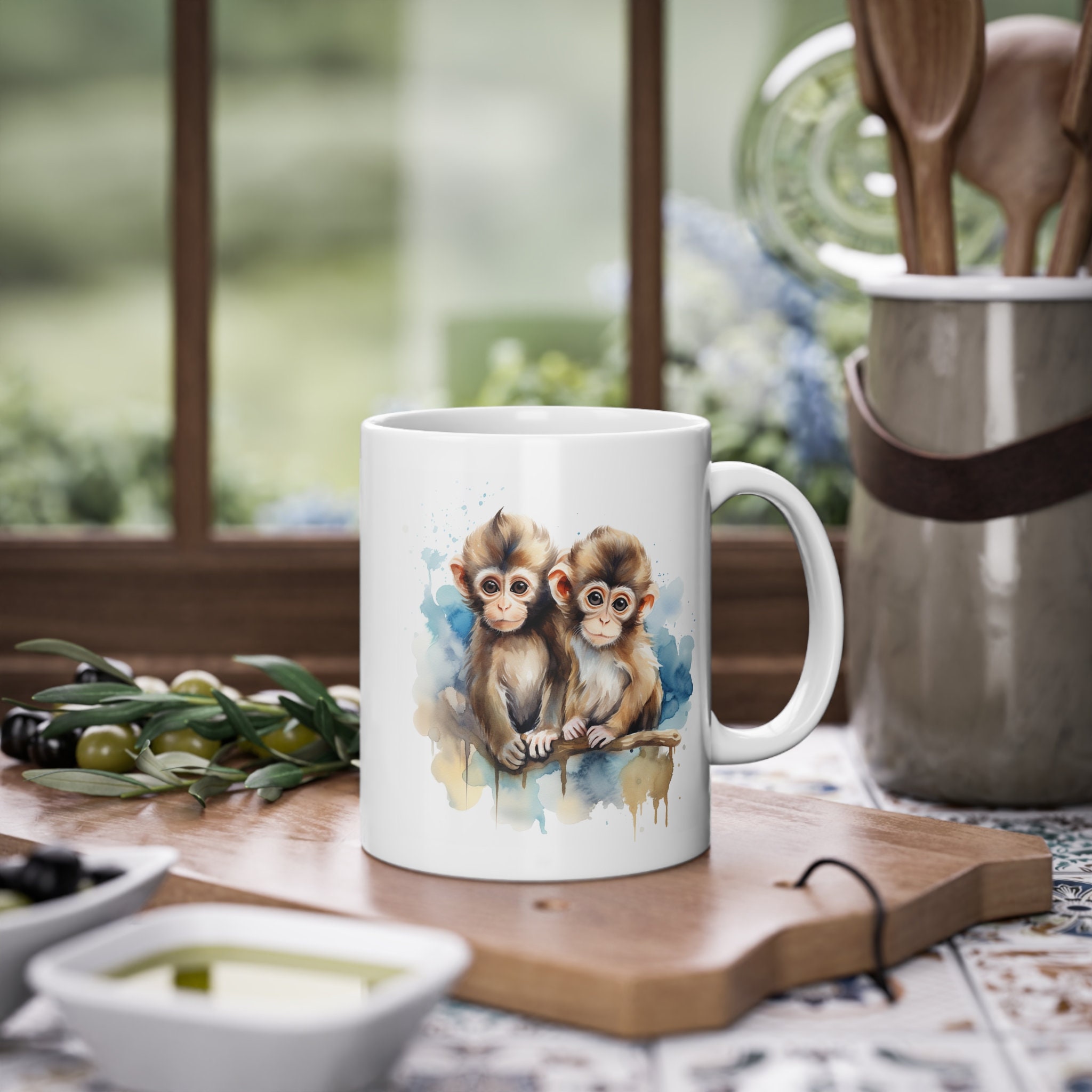 Monkey Chimpanzee Tea Cup Enamel Cartoon Painted Milk Glass Coffee cup Cute  Mug Anime Tea Cup Giant Mug Spirit Animal for Kid