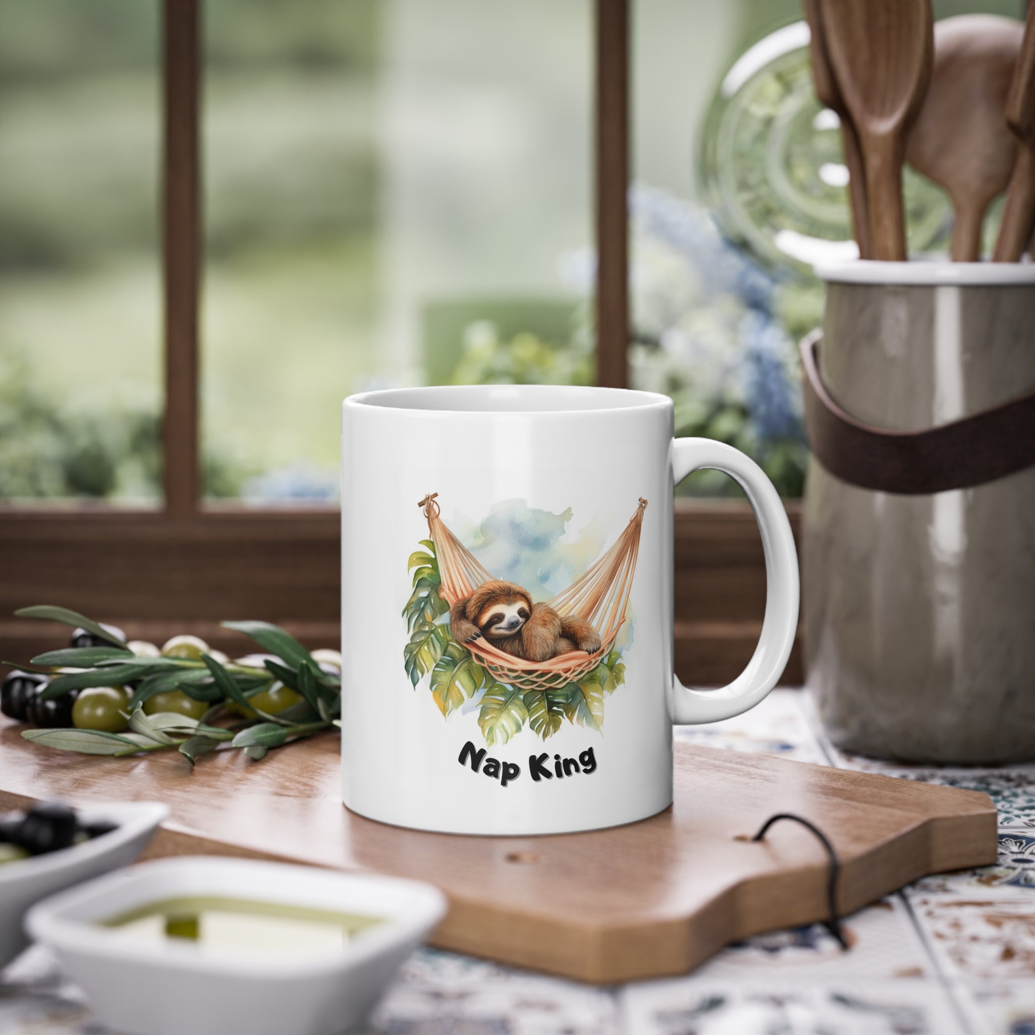 White ceramic mug (0.33L) sloth "Nap King"