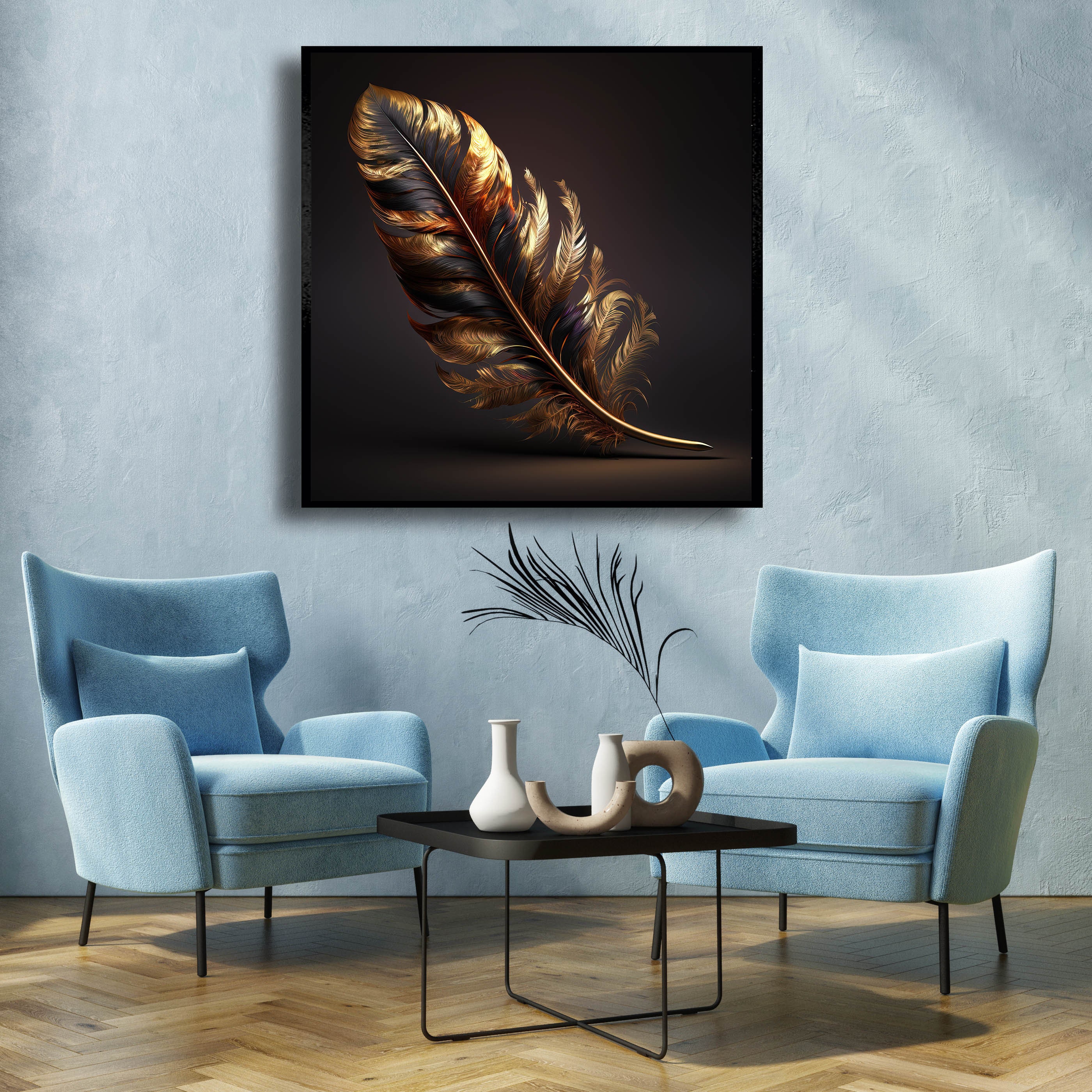 Gold Feather Art Printgold Feather Print Colorful Etsy
