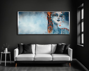 Buntes Frauen Gesicht Print, Figurative Malerei auf Leinwand