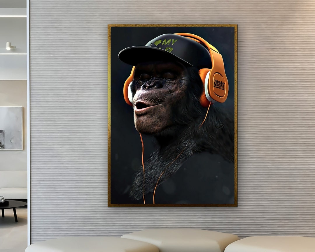 Banksy DJ Monkey Framed Canvas Wall Art Banksy Gorilla Canvas Etsy
