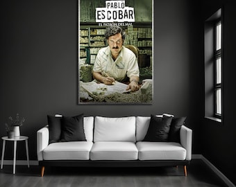 Pablo Escobar Vintage Poster, Mafia Canvas Print, Money Wall Art