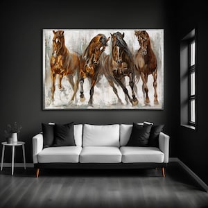 Wild Horse Wall Art on Canvas – Hand-Painted Modern Abstract Horse Painting, Equestrian Home Decor, Rustic Farmhouse Statement Artwork