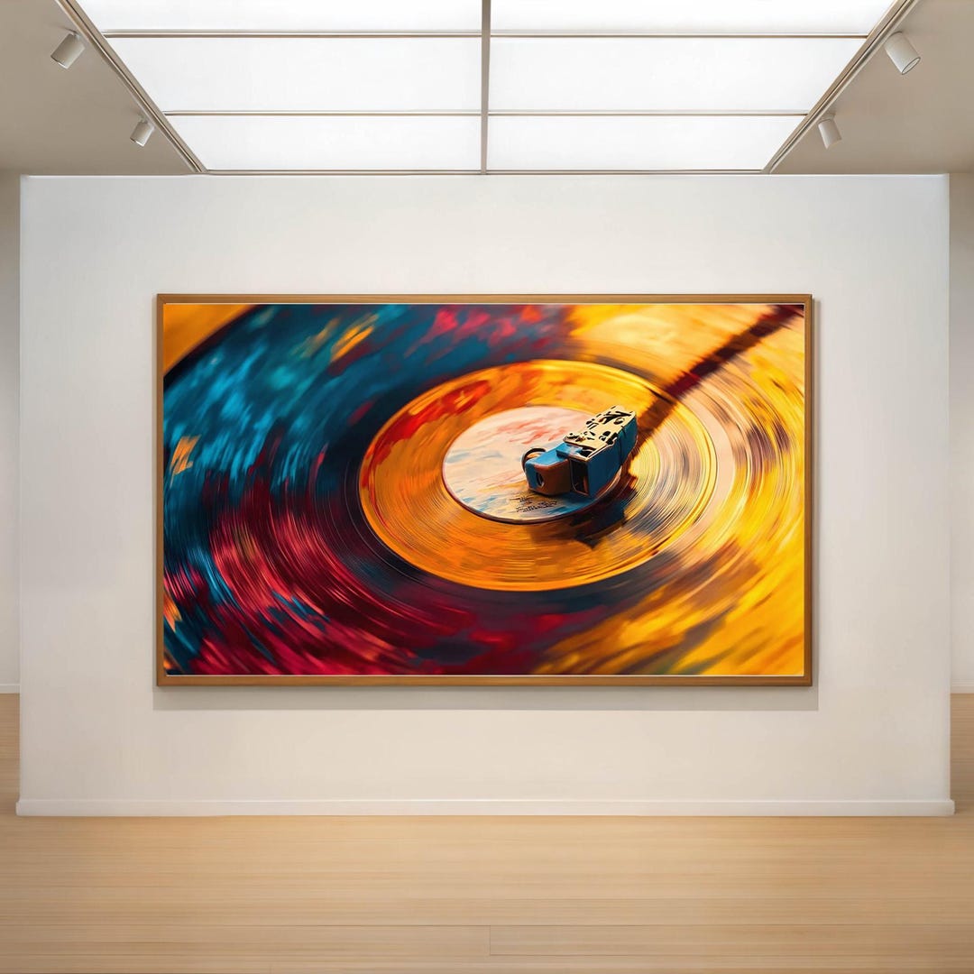 Abstract Vinyl Record Art Print, Colorful Spinning Turntable Painting ...