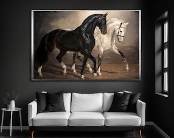 Black and White Wild Horse Canvas Wall Art: Animal Decor