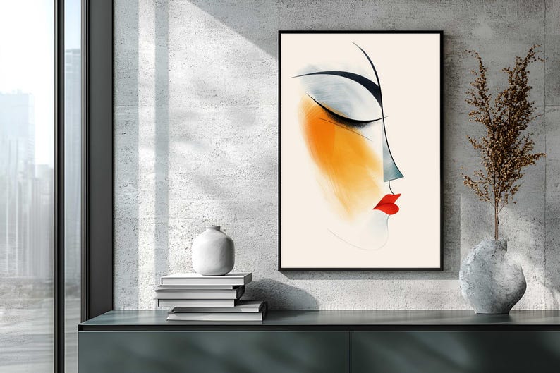 Abstract Female Face Wall Art - Minimalist Woman Portrait Canvas Print ...