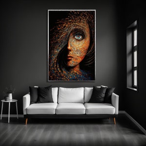 Colorful Girl Face Canvas Art: Abstract Woman Portrait, Framed Option