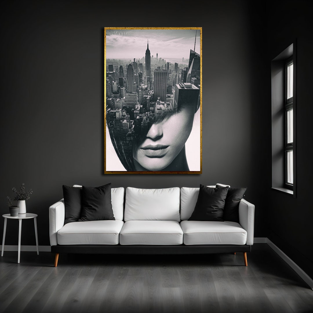 Abstract Woman Face Framed Canvas Print Art, Girl Portrait Wall Art ...
