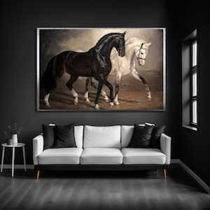 Black and White Horse Wall Art, Horse Decor, Modern Wall Art, Contemporary Design, Animal Decor, Living Room Decor, Wild Horses
