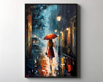Romantic Couple Under Red Umbrella Canvas Print