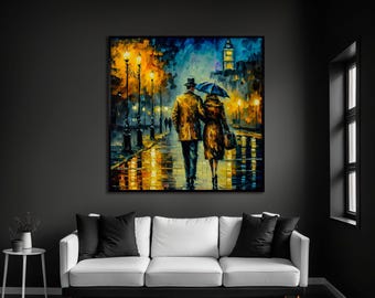 Lovers in the Night Canvas Art, Romantic Wall Decor
