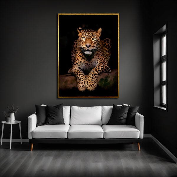 Luipaard canvas print kunst, dierenmuur decor, ingelijste canvas kunst, huis cadeau decor, dieren huis decor, klaar om op te hangen