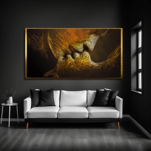 Decoración de pared de amor, regalo de San Valentín, arte de pared con impresión de beso de pareja, póster de pareja besándose, pintura en lienzo surrealista, decoración del hogar, arte en lienzo grande