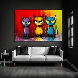 Colorful Cat Digital Wall Art Print, Funny Cat Poster, Cute Kitten Illustration, Cat Lover Gift, Cat Print, Wall Decor, Printable wall art