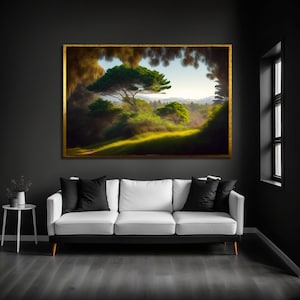 Green Tree Canvas Print: Landscape Texture Oil Painting, Bedroom Wall Decor