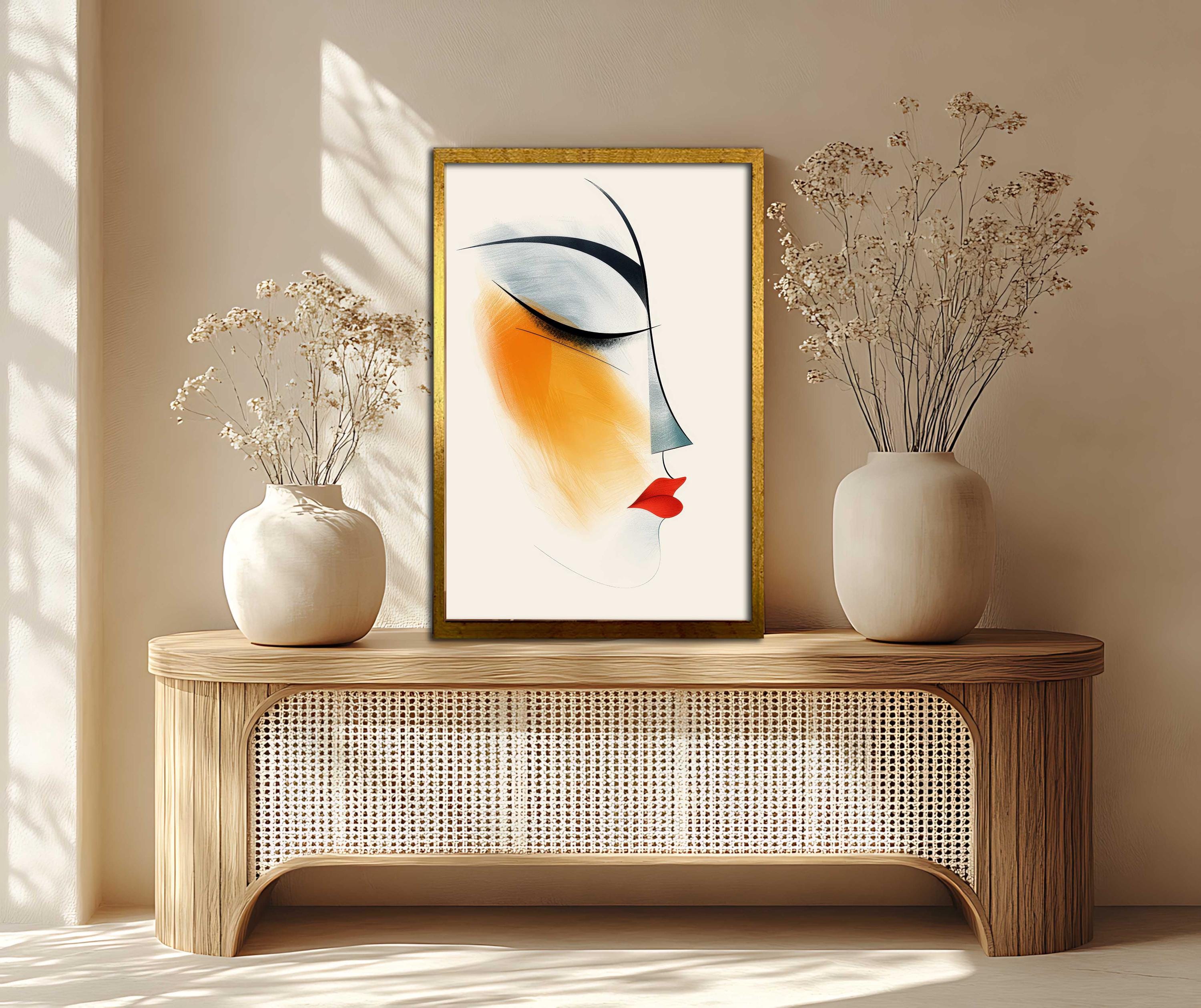 Abstract Female Face Wall Art - Minimalist Woman Portrait Canvas Print ...