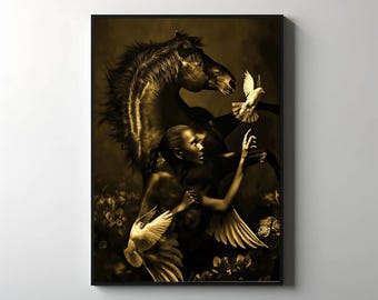 Black Woman Horse Art Print, African American Fine Art