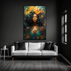 Colorful African Printing Canvas, African Woman Canvas Art, Ethnic Girl Wall Decor ,Black Woman Home Decor, Woman Portrait Poster, Artwork