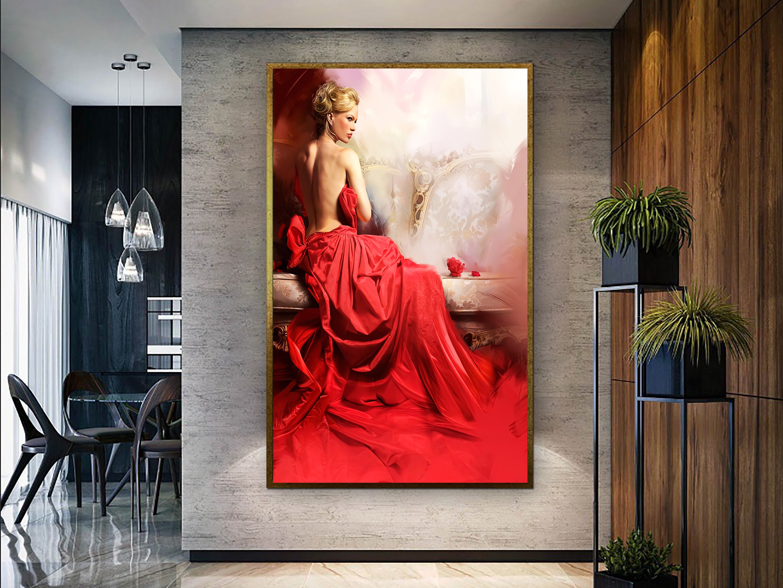 Woman in Red Dress Wall Art ,celebrity Canvas Art, Abstract Home Decor ...