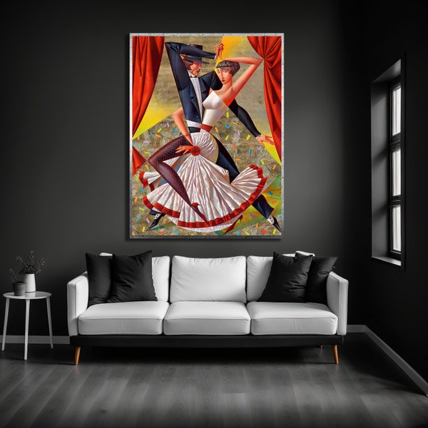 Danseuse tango cubisme, art mural abstrait pour couple, peinture tango-jazz géométrique unique, peinture géométrique, art figuratif, cadeau pour un amoureux