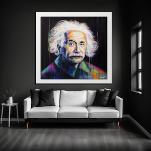 Albert Einstein Print Art, Einstein Paintings on Canvas, Science Wall Art, Modern home decor, Gift for her, Gift for him