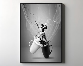 Sensuele liefdeskunstprint, abstract paar dat elkaar omhelst, moderne woondecoratie