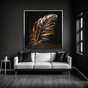 Gold Feather Canvas Art Print: Black Accent, Original Artwork