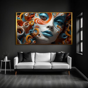 Pintura facial abstracta, arte facial de mujer, arte mural en lienzo, regalo moderno de arte pop para ella, abstracto, regalo de inauguración de la casa, pintura de retrato