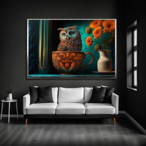 Colorful Owl Canvas Print: Modern Floral Wall Art