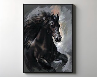 Black Horse Canvas Print, Wild Animal Wall Art