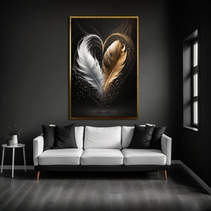 Gold Feather Oil Painting on Canvas: Abstract Textured Wall Art