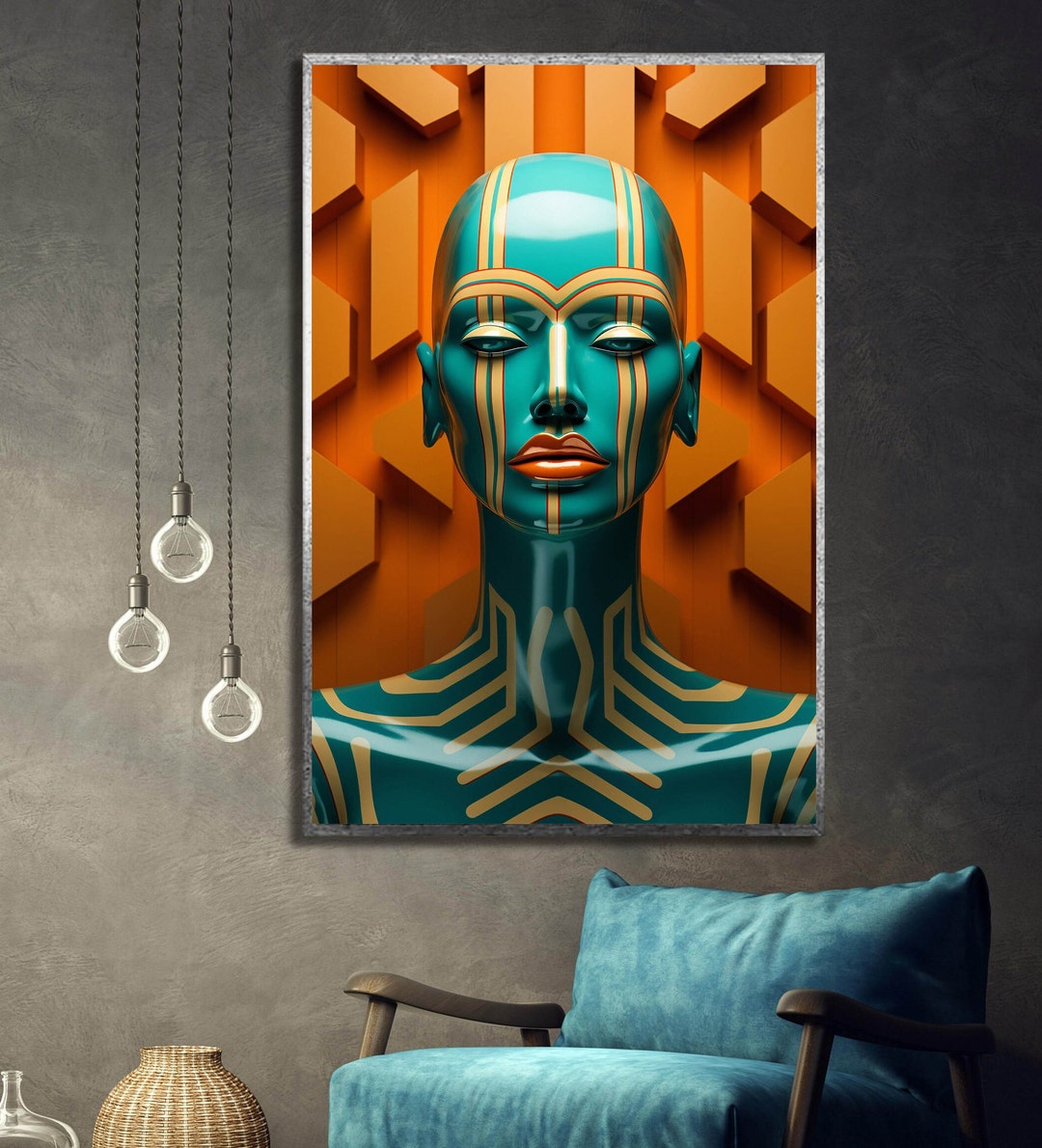 Woman Abstract Digital Print Orange and Green Woman Abstract Etsy