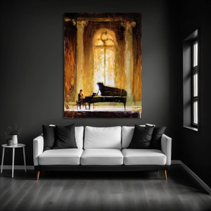 Modern Art Piece Featuring Piano And Atmospheric Colors, Musical Instrument Art, Gift For Musician