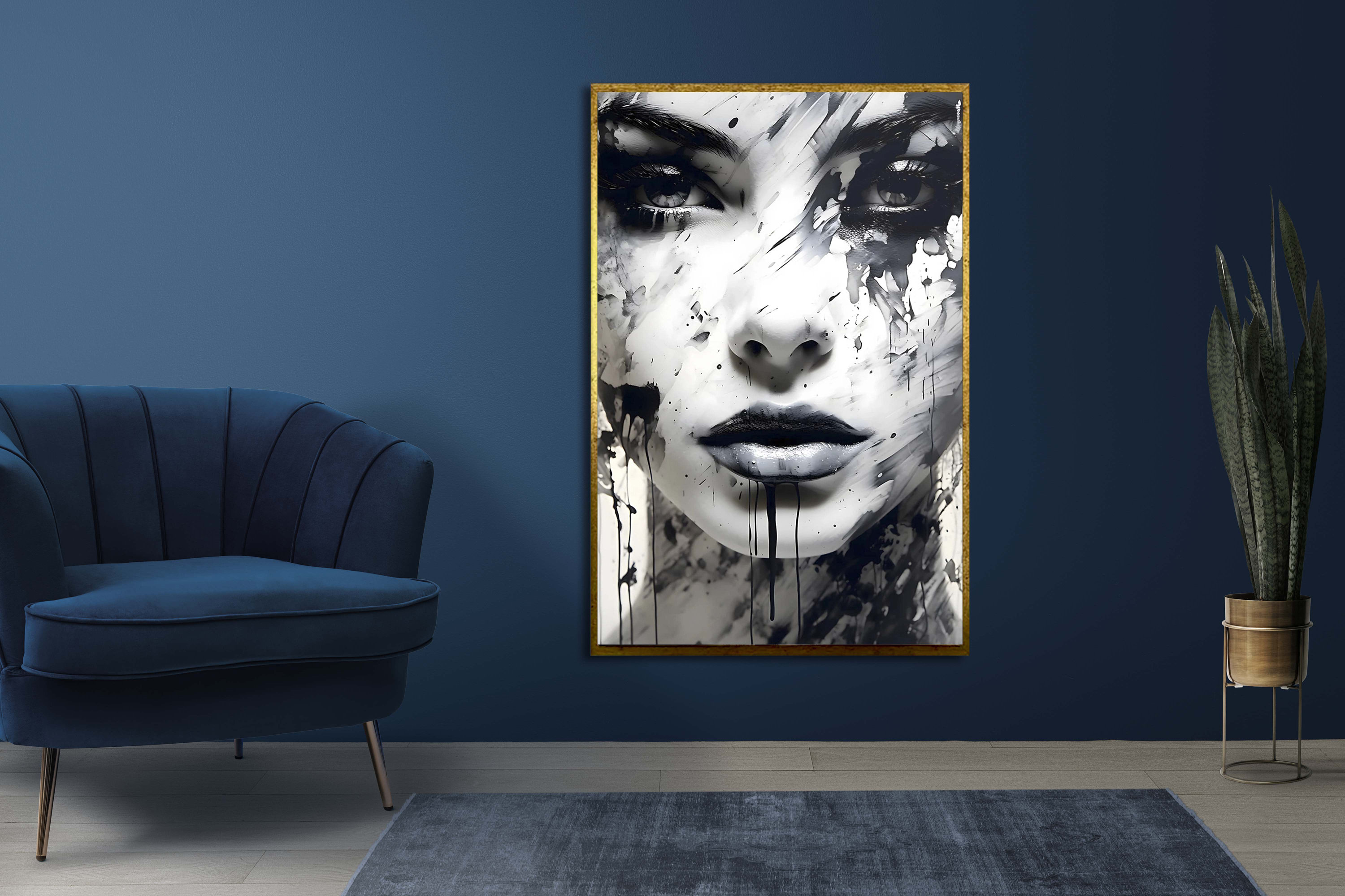 Black and White Woman Face Painting, Large Abstract Texture Wall Art - Etsy