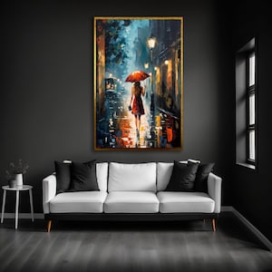 Under The Red Umbrella Canvas, Lover Print Wall Art, Romantic Couple Wall Decor, Scenery Wall Art, House Gift İdeas, Modern Home Decor
