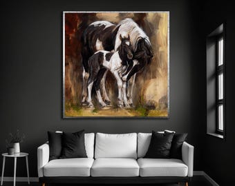 Boerderij en landdecor, moeder en veulen schilderij op canvas