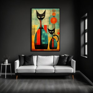 Stampa unica di un gatto astratto, originale stampa murale di un gatto astratto, illustrazione geometrica di un gatto, dipinto murale di un gatto di Picasso, poster moderno di un gatto astratto