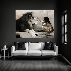 Lion and Girl Canvas Print: Modern Animal Wall Art