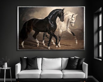 Black and White Wild Horse Canvas Wall Art: Animal Decor