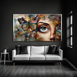 Woman With Butterfly Canvas Print, Butterfly Canvas Wall Art, Colorful Woman Canvas Print, Famous Fashion Woman Wall Decor, Gift for him