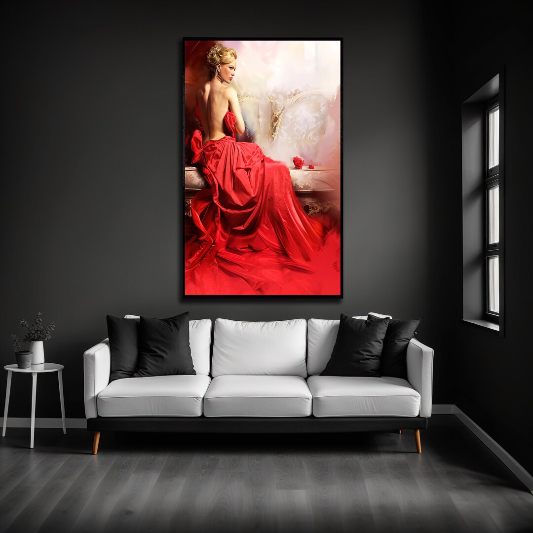 Woman in Red Dress Wall Art ,celebrity Canvas Art, Abstract Home Decor
