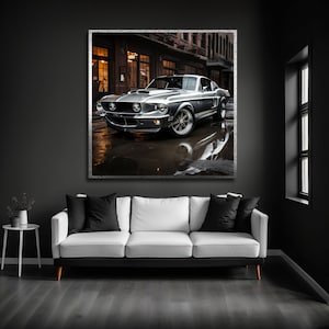 Ford Mustang gifts, Ford Mustang wall art, Ford Mustang poster, Car wall art, Car decor, Car poster grey, Extra large canvas