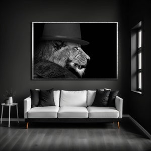 Lion Black and White Print, Lion Portrait Canvas Print, Animal Canvas Painting, Ready to Hang , Gifts for Her, Modern wall art