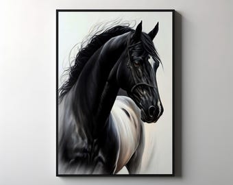 Impresión en lienzo de caballo blanco y negro, arte mural grande de animales