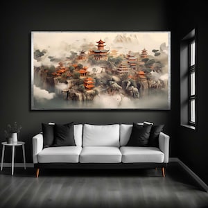 Chinese Landscape Home Decor, China River And Chinese Symbol Wall Decoration, Chinese Culture Wall Art, Nature wall art, Floral painting