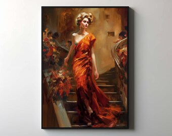 lady in red dress oil painting Woman in Red Dress Oil Painting on Canvas, Ready to Hang