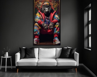 Abstract Monkey Canvas Wall Art: Modern Home Decor