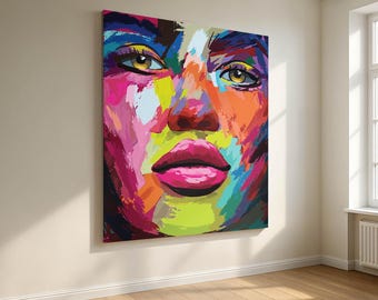 Modern Woman Face Painting, Original Cotton Canvas Wall Art