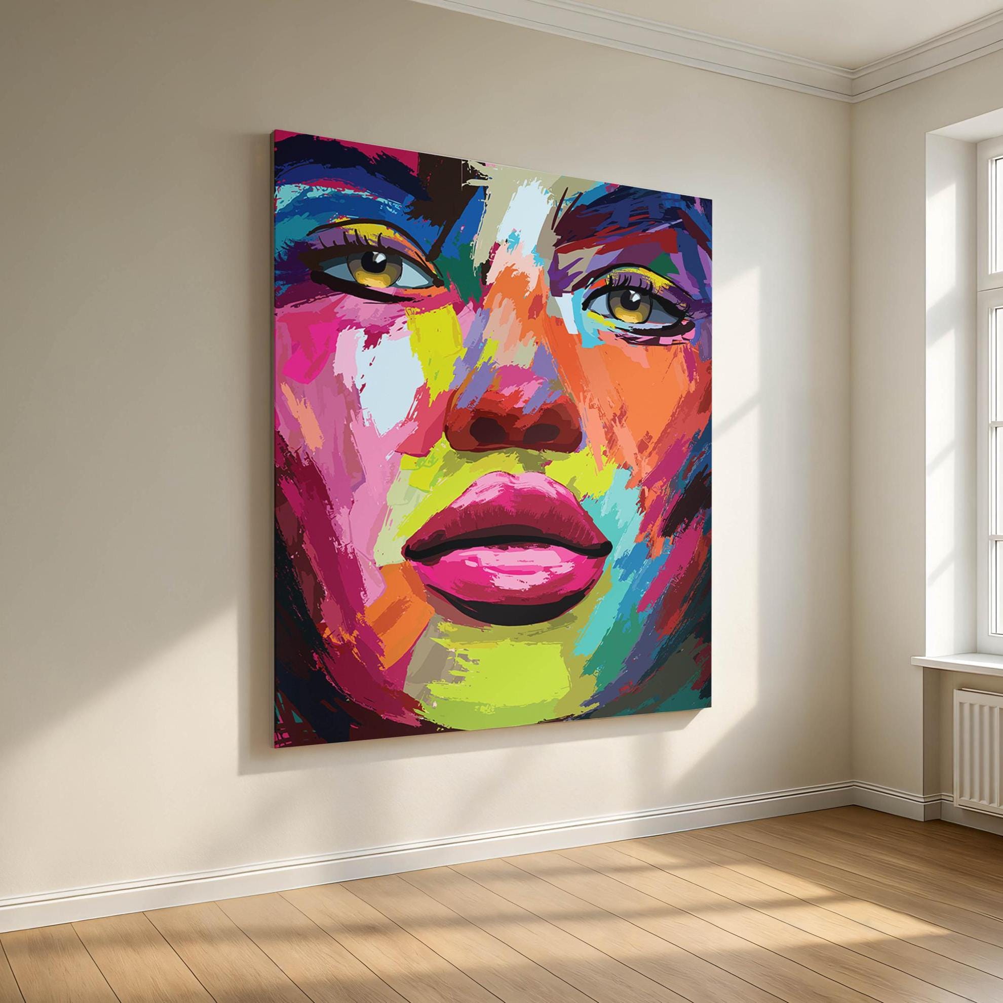Modern Woman Face Painting, Original Cotton Canvas Wall Art - Etsy